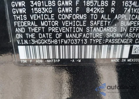 2015 Honda Fit Ex/Ex-L z USA, uszkodzony, nr VIN 3HGGK5H81FM703713